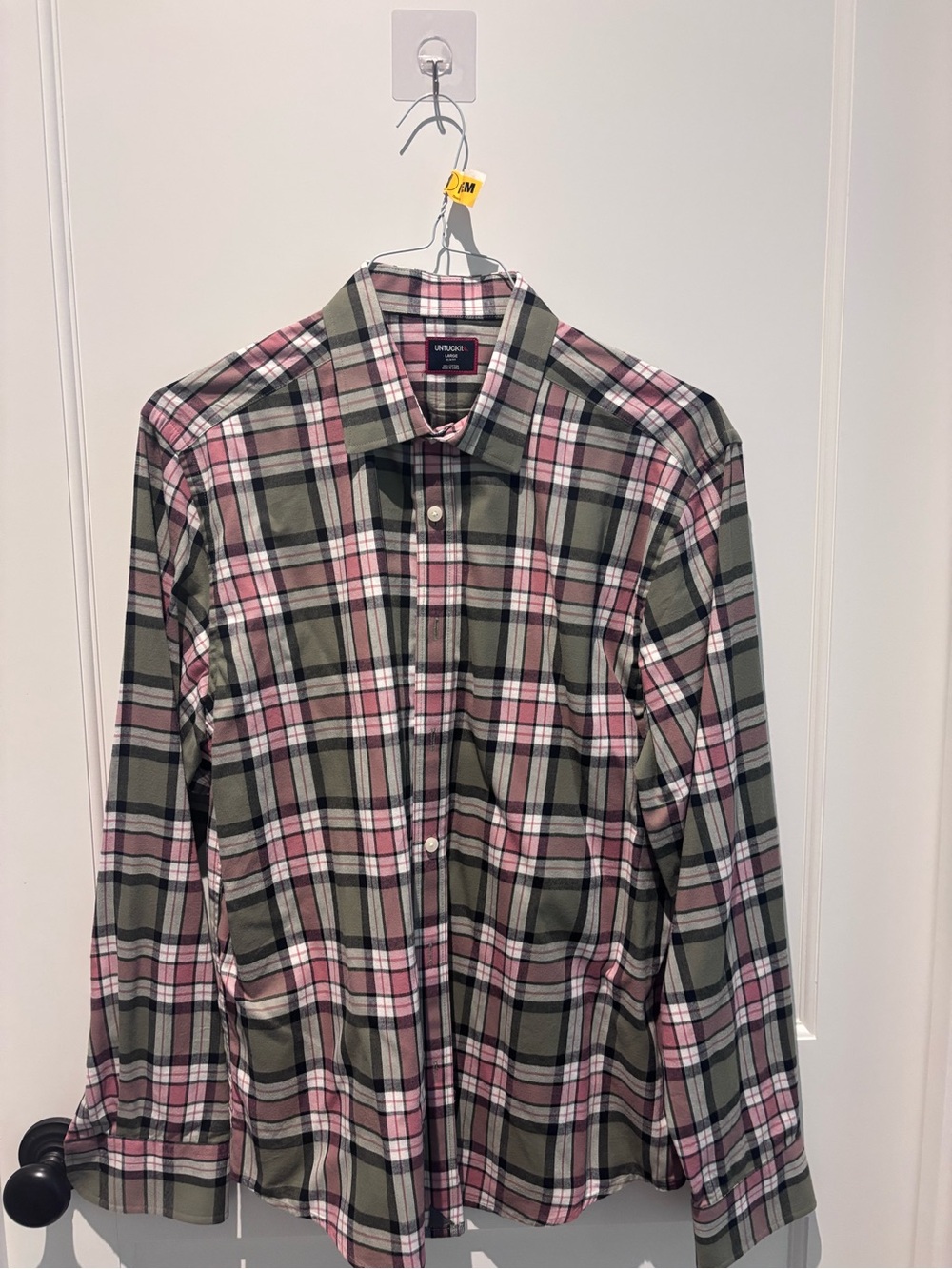 Untuckit Men's Black & Pink Plaid Button-Down Shirt